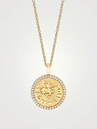 18K Gold Zodiac Sagittarius Coin Pendant Necklace With Diamonds