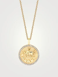 18K Gold Zodiac Taurus Coin Pendant Necklace With Diamonds