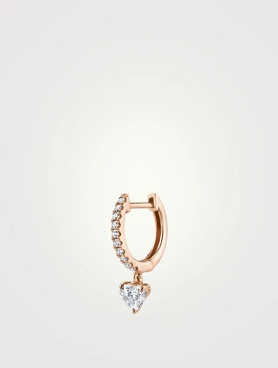 18K Rose Gold Diamond Huggie Hoop Earring With Heart Diamond Drop