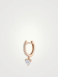 18K Rose Gold Diamond Huggie Hoop Earring With Heart Diamond Drop