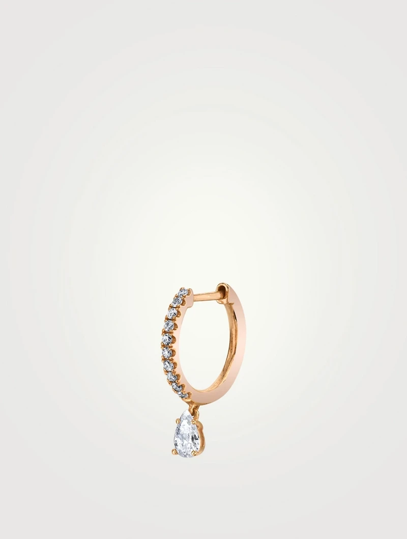 18K Rose Gold Diamond Huggie Hoop Earring With Pear Diamond Drop