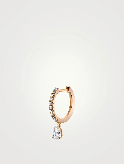 18K Rose Gold Diamond Huggie Hoop Earring With Pear Diamond Drop