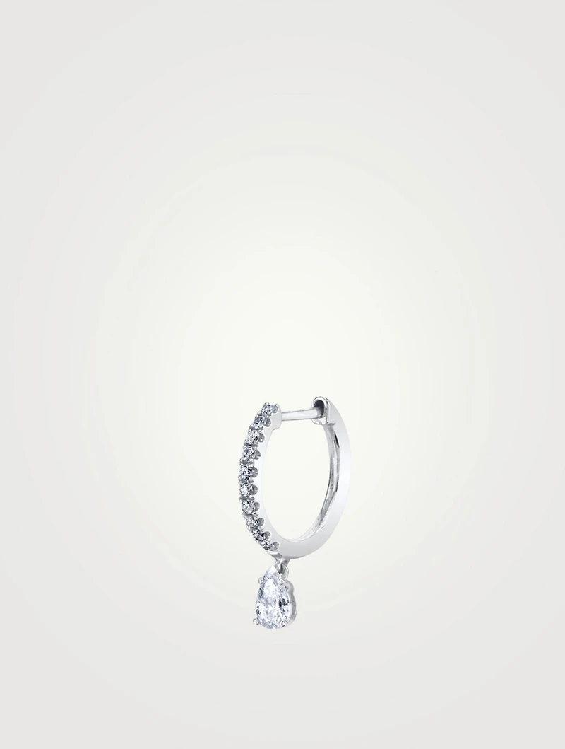 18K Gold Diamond Huggie Hoop Earring With Pear Diamond Drop