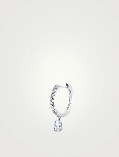 18K Gold Diamond Huggie Hoop Earring With Pear Diamond Drop