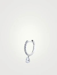 18K Gold Diamond Huggie Hoop Earring With Pear Diamond Drop