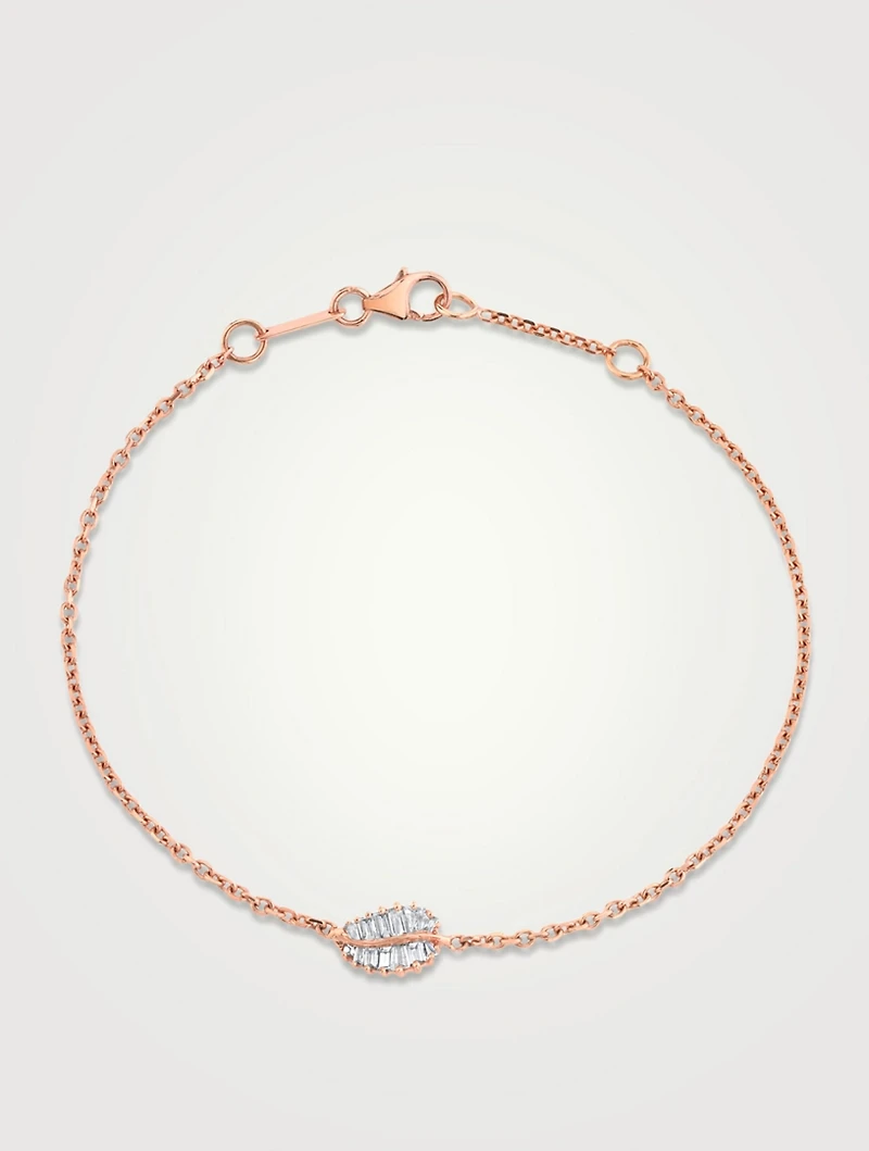 Small 18K Rose Gold Palm Leaf Bracelet With Diamonds