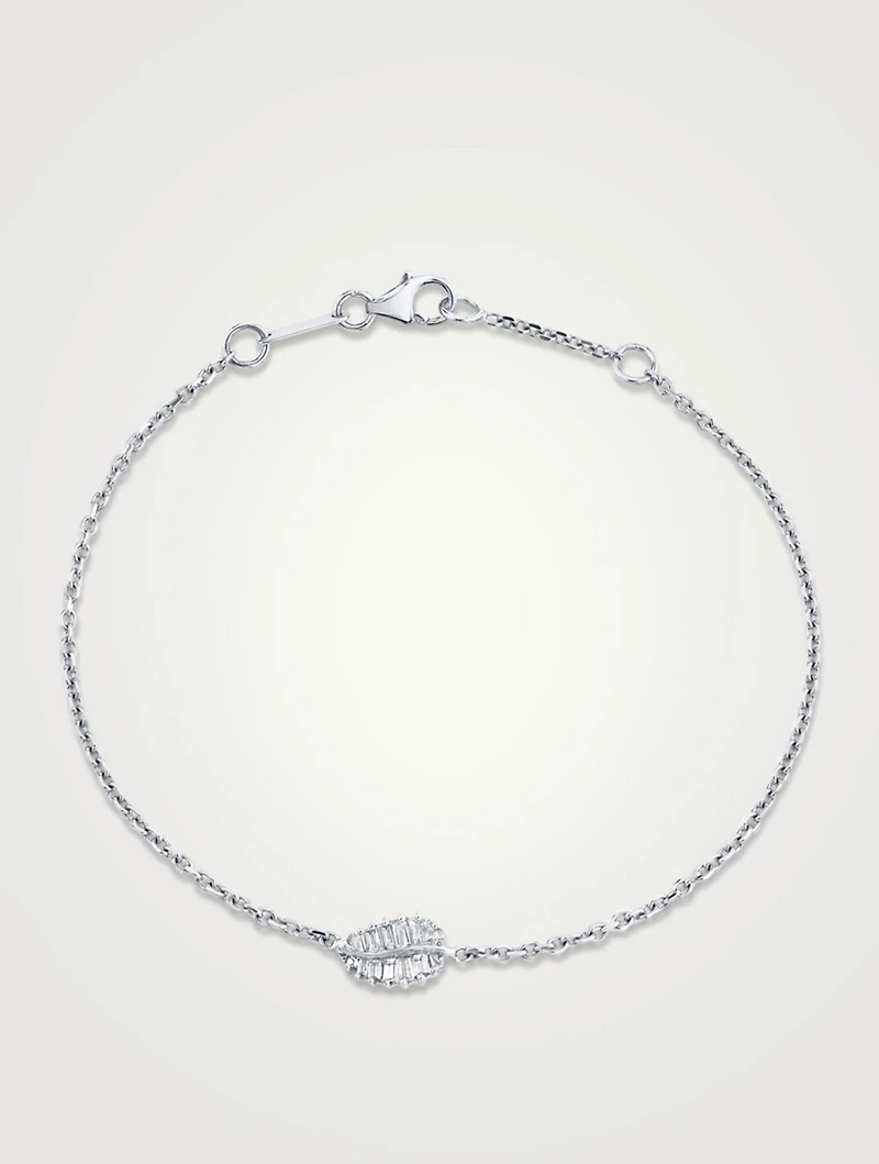 Small 18K White Gold Palm Leaf Bracelet With Diamonds