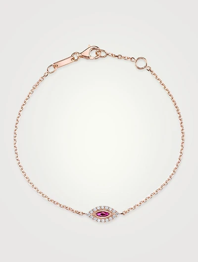 18K Rose Gold Evil Eye Bracelet With Ruby And Diamonds