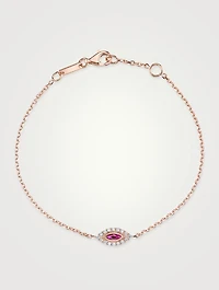 18K Rose Gold Evil Eye Bracelet With Ruby And Diamonds