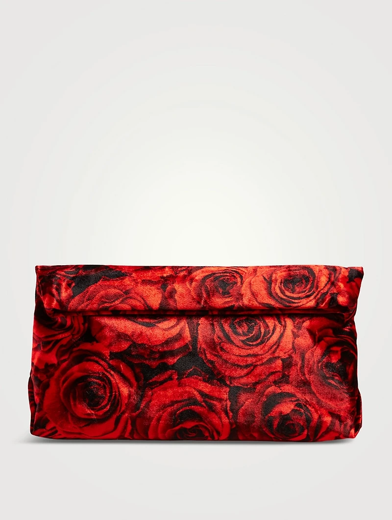 Velvet Clutch In Rose Print