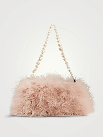 Feather Shoulder Bag With Pearl Handle