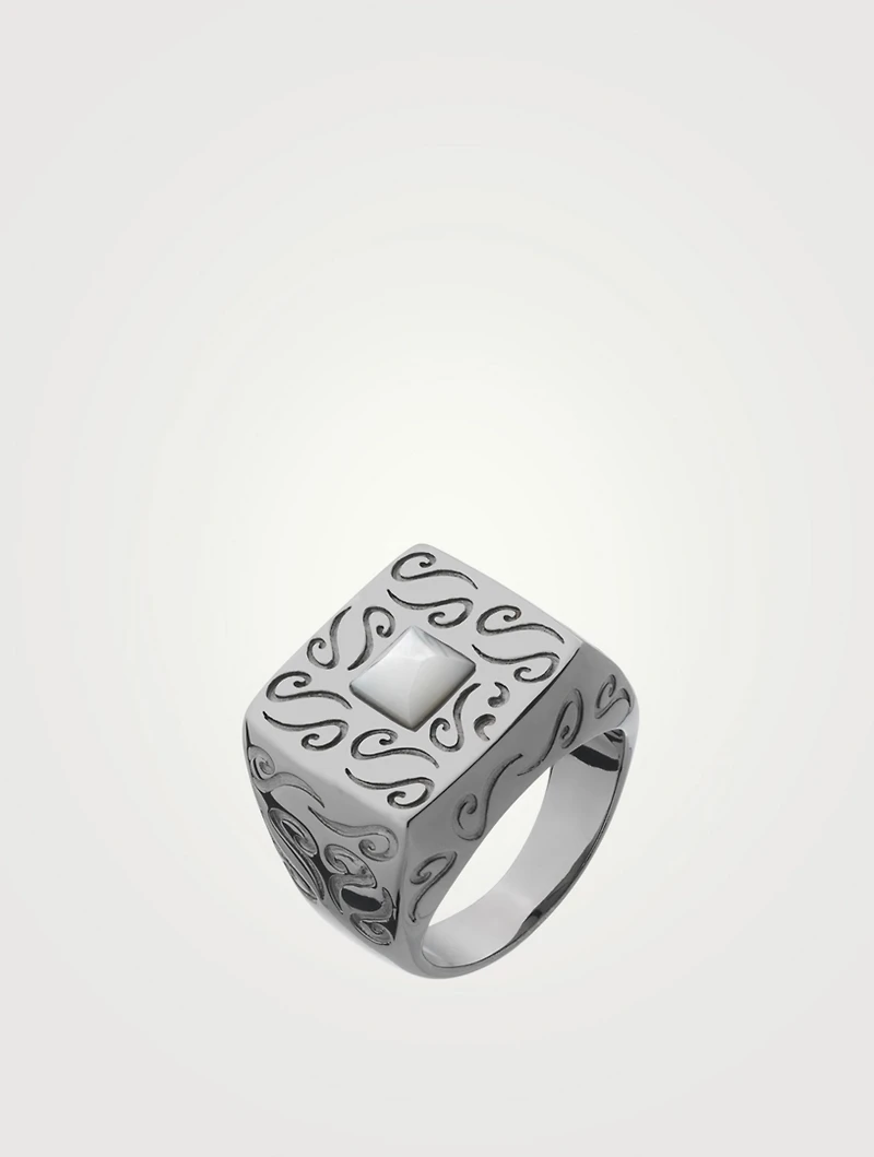 Ara Silver Square Ring With Mother-Of-Pearl