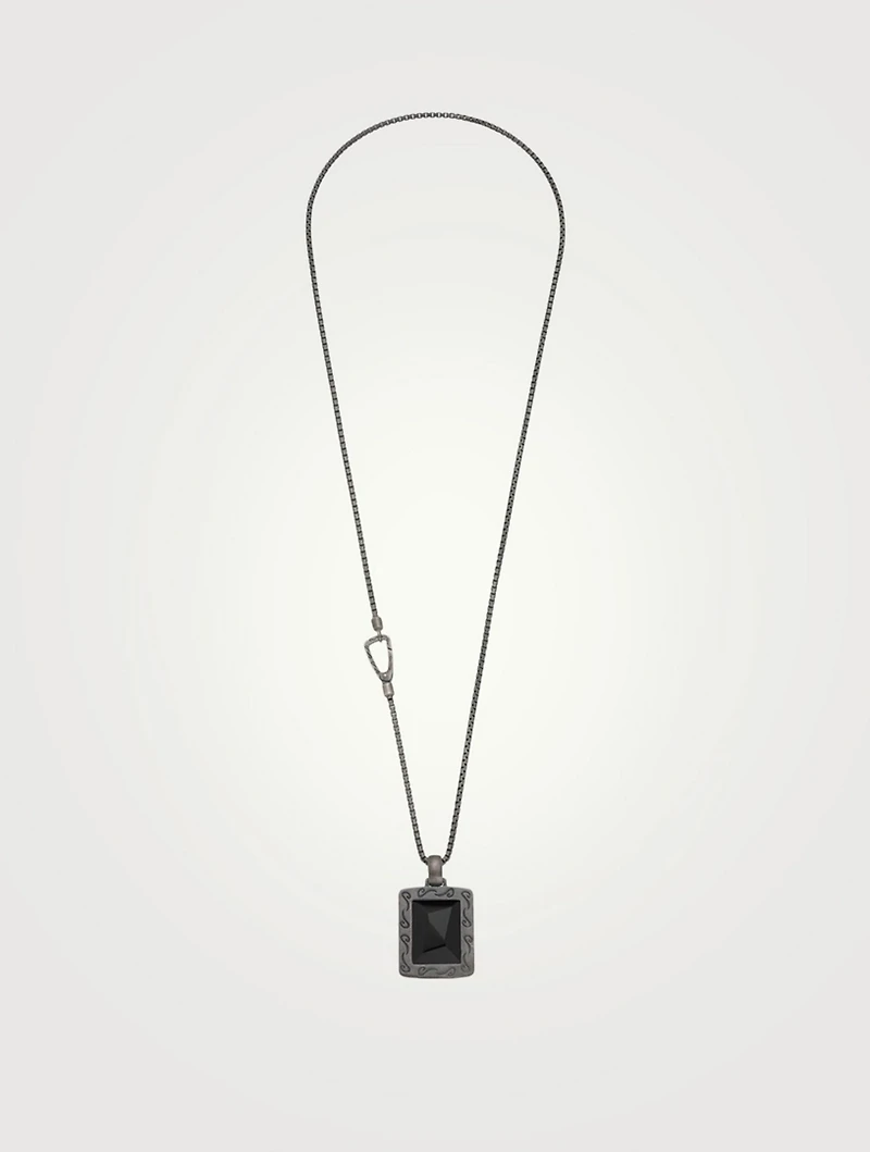 Ara Silver Rectangular Pendant Necklace With Onyx