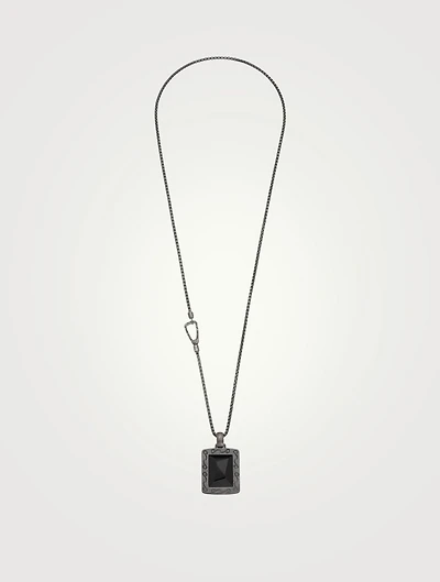 Ara Silver Rectangular Pendant Necklace With Onyx