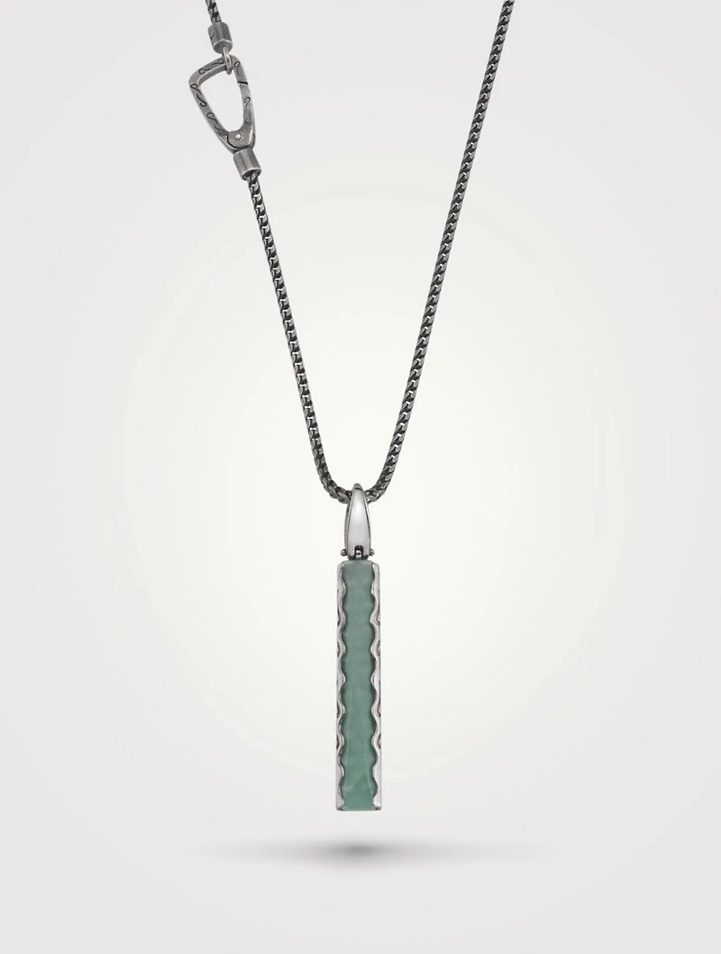 Ara Silver Rectangular Pendant Necklace With Green Aventurine