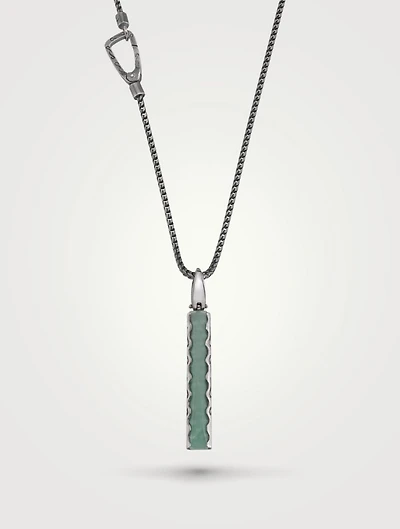 Ara Silver Rectangular Pendant Necklace With Green Aventurine