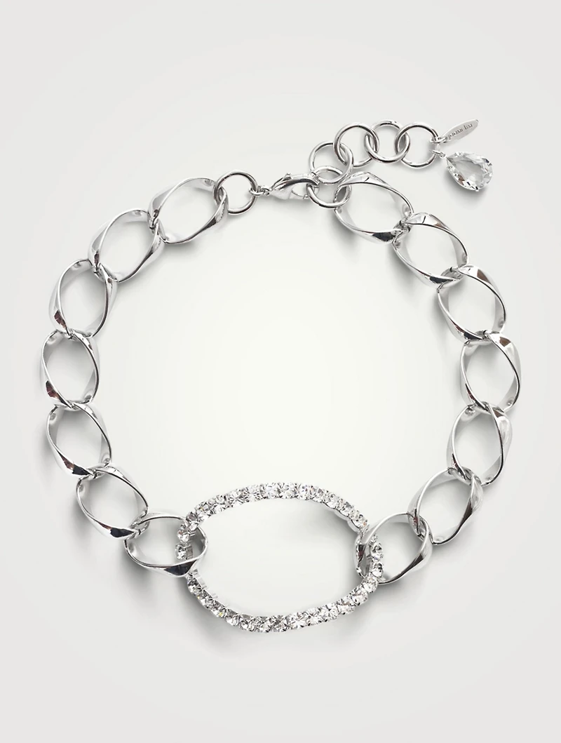 Giant Chain Oval Pendant Necklace With Crystals