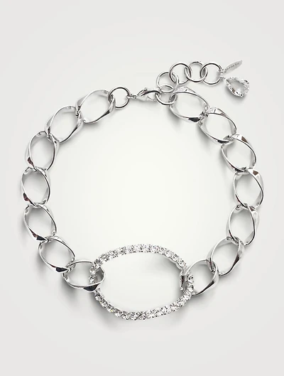 Giant Chain Oval Pendant Necklace With Crystals