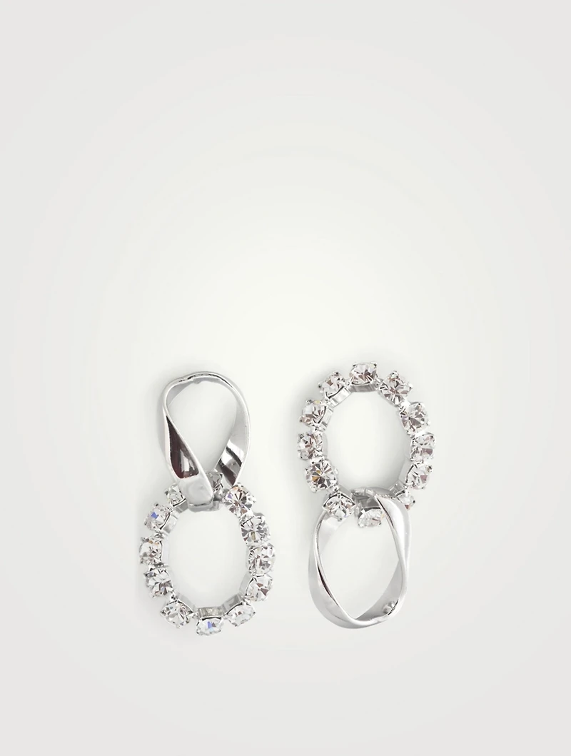Asymmetrical Giant Chain And Crystal Chain Link Earrings With Crystals
