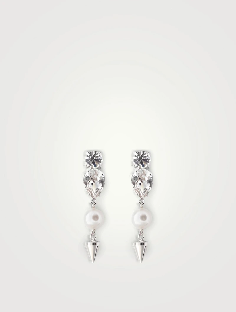 Spike Drop Earrings With Crystal And Faux Pearls