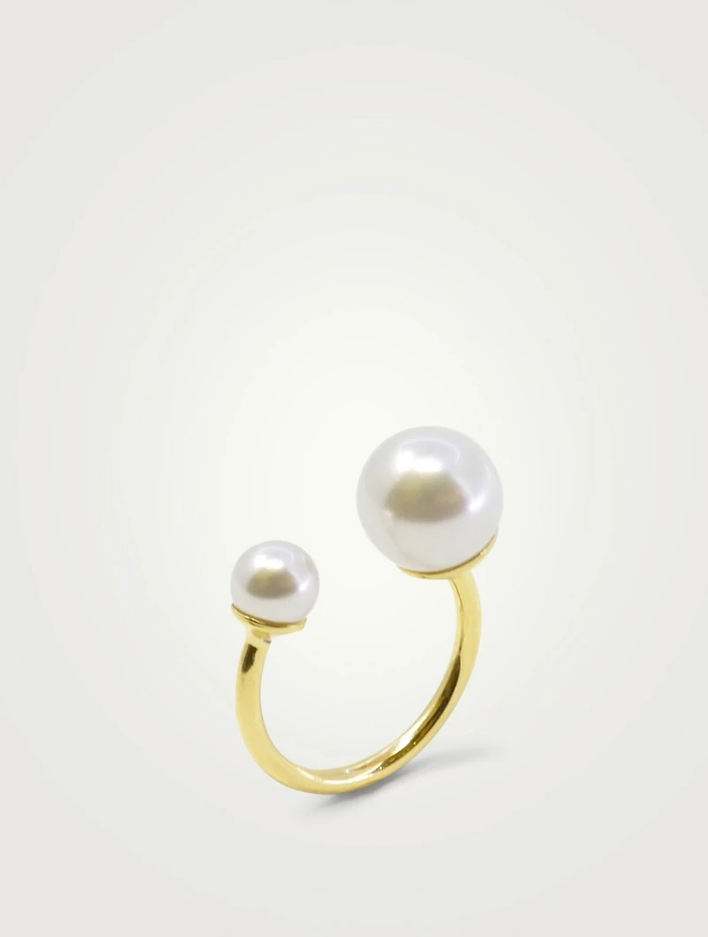 20K Gold Plated Ear Cuff Ring With Faux Pearls