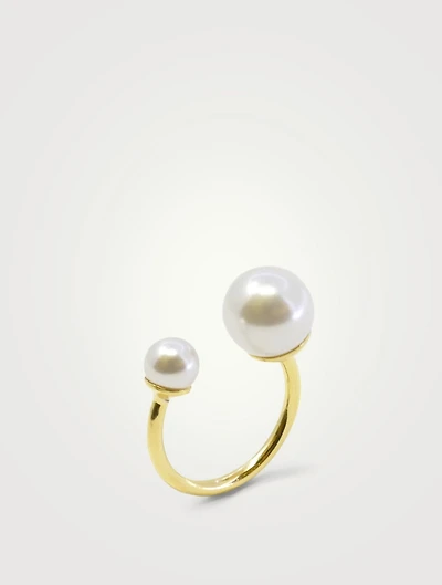 20K Gold Plated Ear Cuff Ring With Faux Pearls