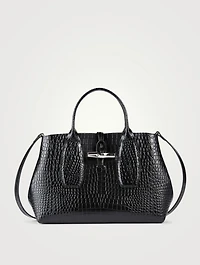 Medium Roseau Croc-Embossed Leather Top Handle Bag