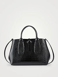 Medium Roseau Croc-Embossed Leather Top Handle Bag