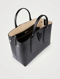 Medium Roseau Croc-Embossed Leather Top Handle Bag