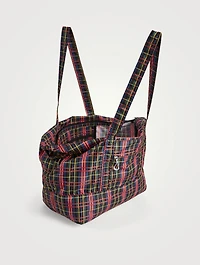 Large Organic Cotton Packable Tote Bag In Check Print