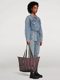 Large Organic Cotton Packable Tote Bag In Check Print