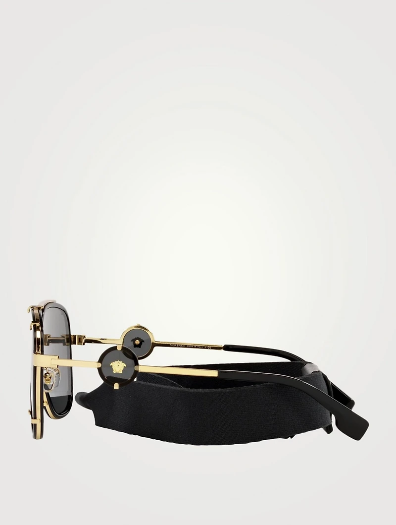 Square Aviator Sunglasses With Strap