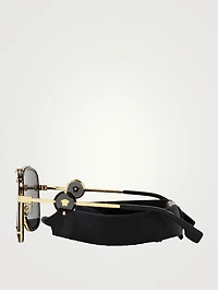 Square Aviator Sunglasses With Strap