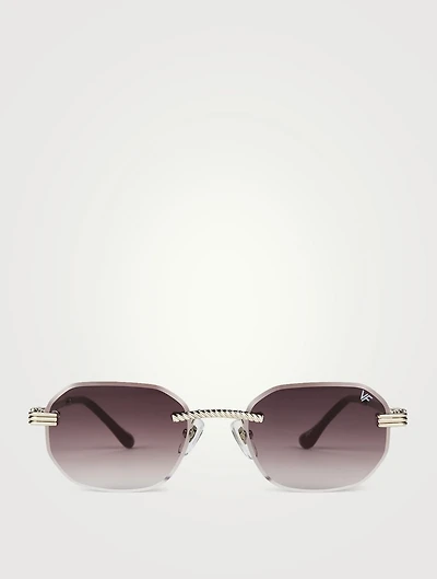 VF Hustler Drill Mount 24K White Gold Rectangular Sunglasses