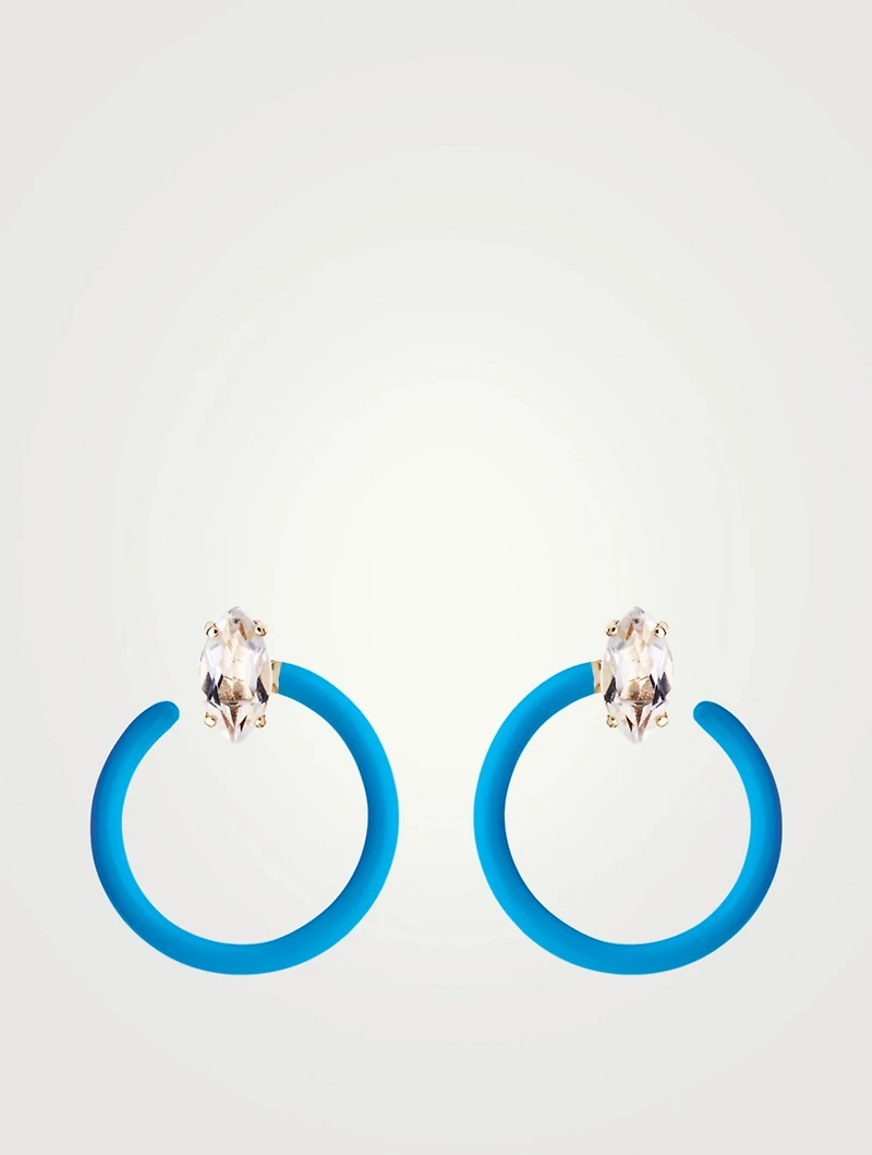 Small Tendril Circle Earrings With Rock Crystals