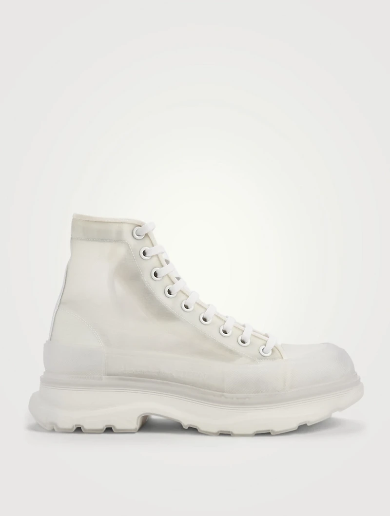 Tread Slick Transparent Nylon Lace-Up Ankle Boots