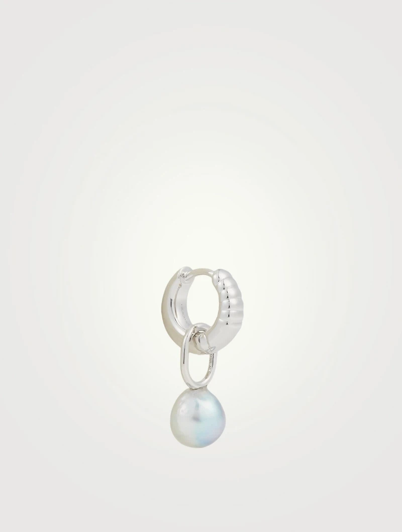 Blue Sterling Silver Mountain Huggie Earring With Pearl