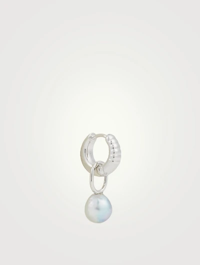 Blue Sterling Silver Mountain Huggie Earring With Pearl