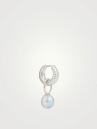 Blue Sterling Silver Mountain Huggie Earring With Pearl