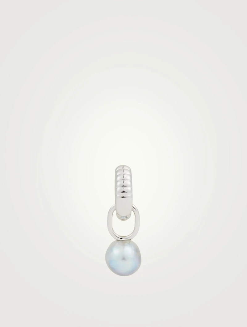 Blue Sterling Silver Mountain Huggie Earring With Pearl