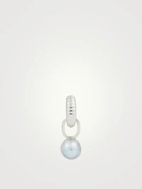 Blue Sterling Silver Mountain Huggie Earring With Pearl