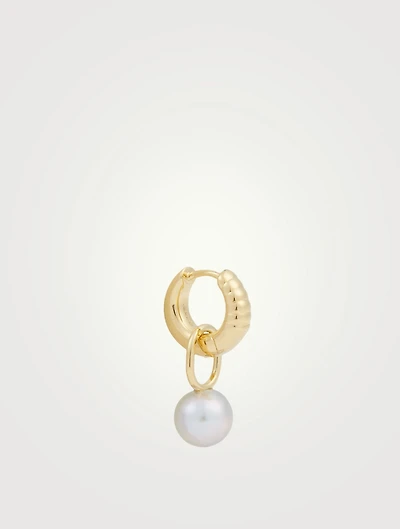 Blue Goldplated Mountain Huggie Earring With Pearl