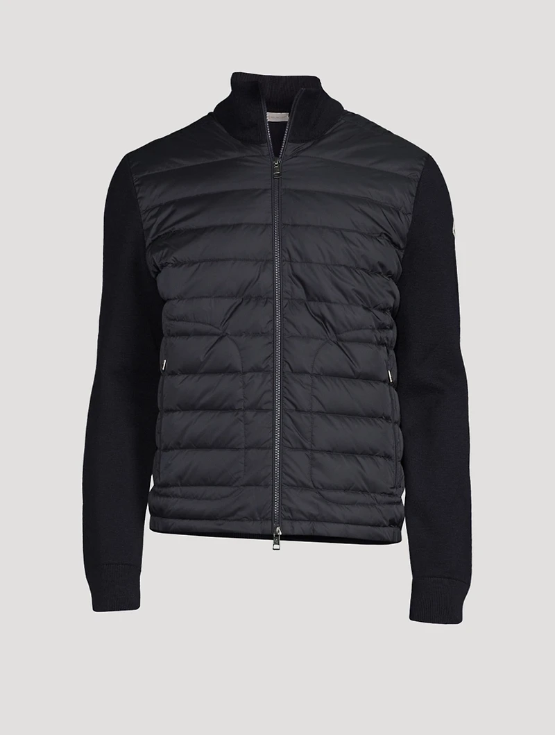 Wool-Blend Quilted Zip Cardigan