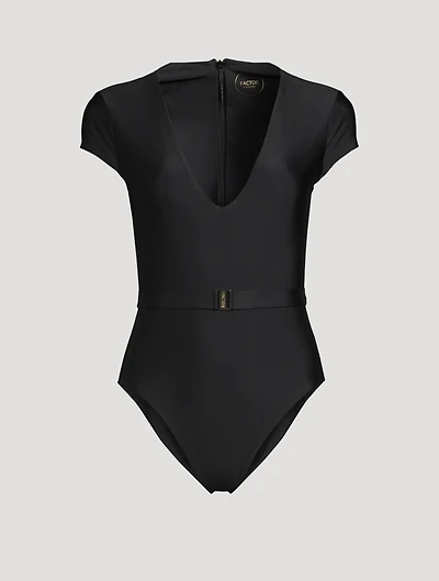 The Plunge Silhouette Belted One-Piece Swimsuit