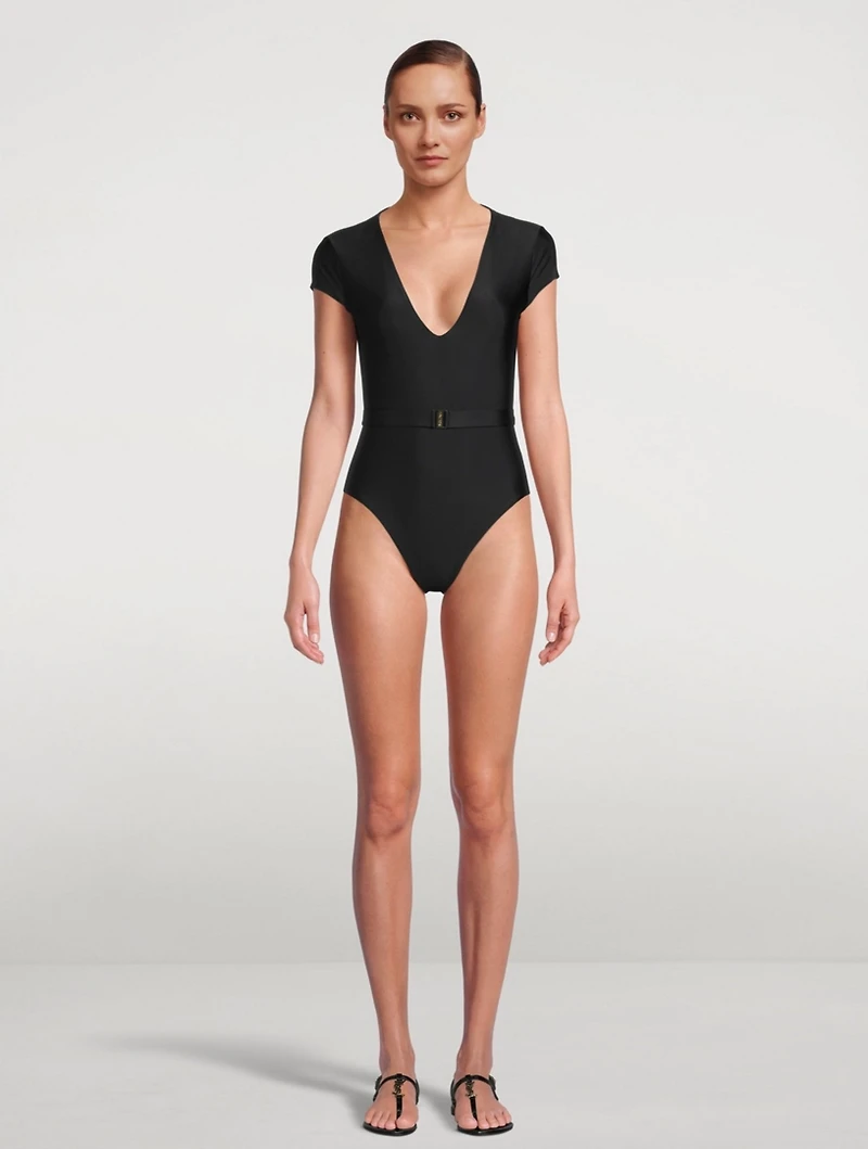 The Plunge Silhouette Belted One-Piece Swimsuit