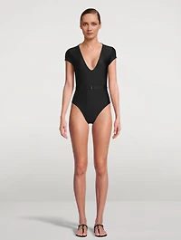 The Plunge Silhouette Belted One-Piece Swimsuit