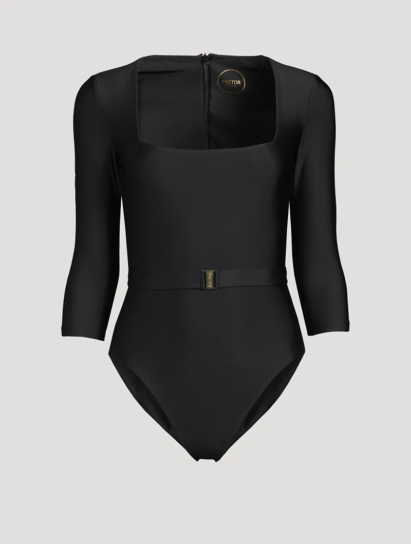 The Square Silhouette Belted One-Piece Swimsuit