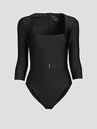 The Square Silhouette Belted One-Piece Swimsuit