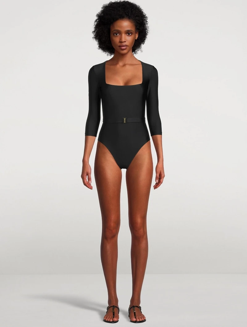 The Square Silhouette Belted One-Piece Swimsuit