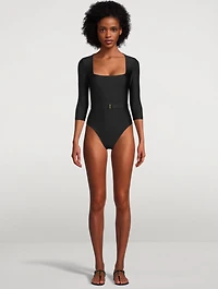 The Square Silhouette Belted One-Piece Swimsuit